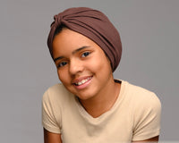Child girl wearing chocolate - brown turban